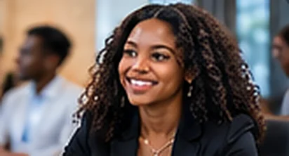 A smiling young woman at a community event