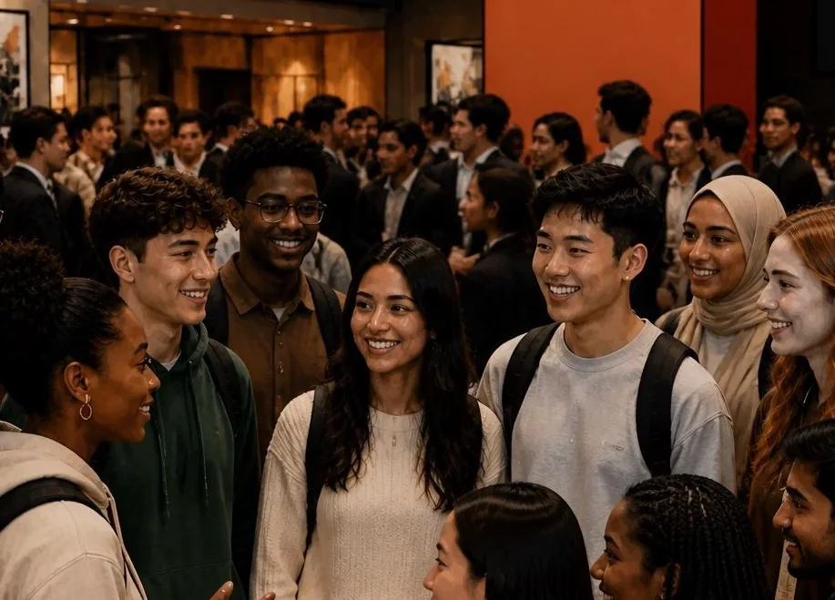 Students and professionals mingle at a networking event